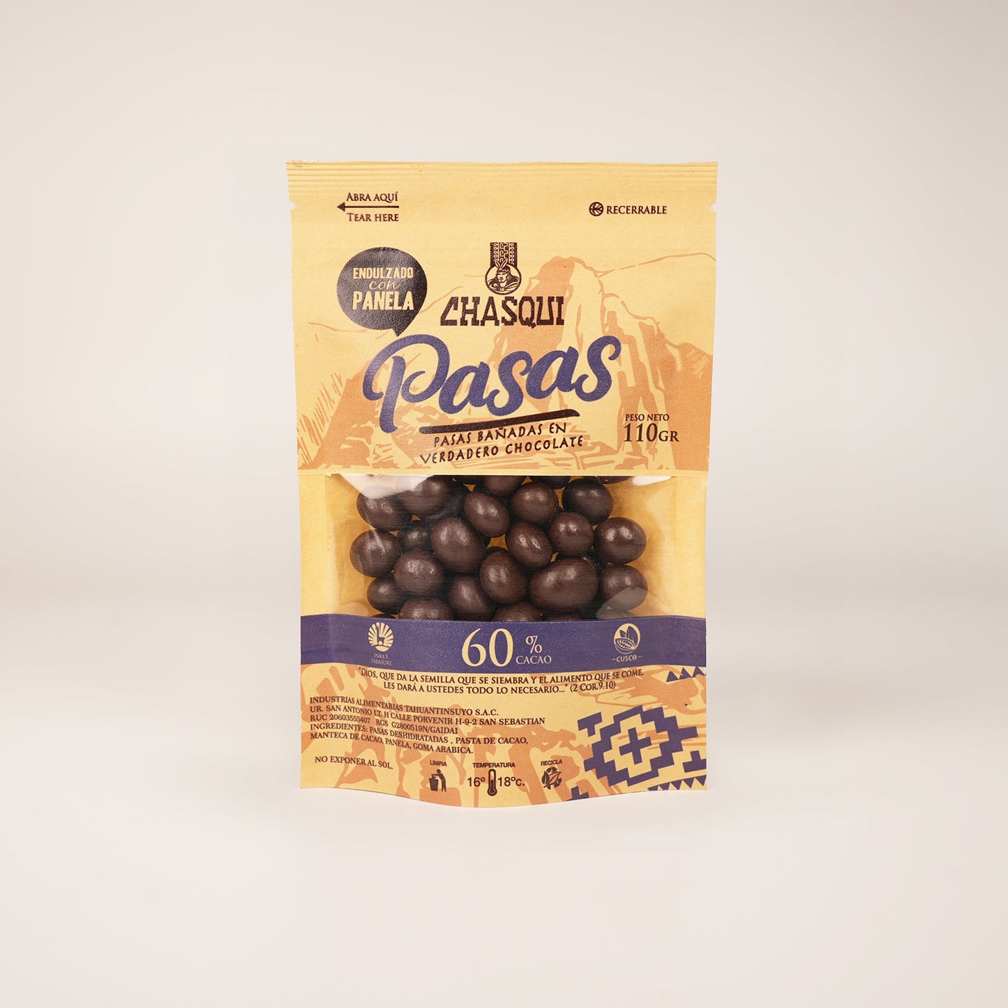 Grageas de Chocolate con Pasas Chasqui 110 g.