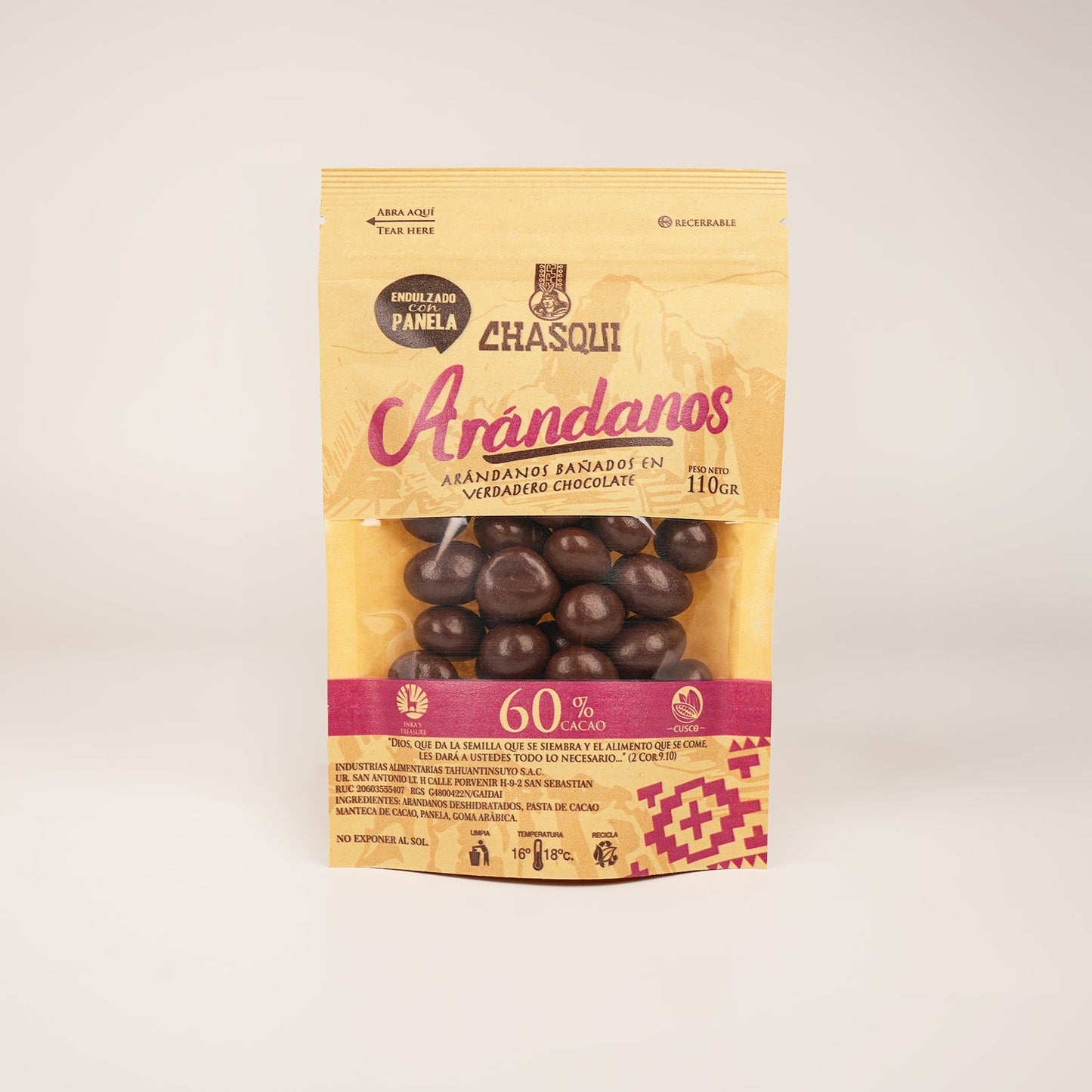 Grageas de Chocolate con Arándanos Chasqui 110 g.